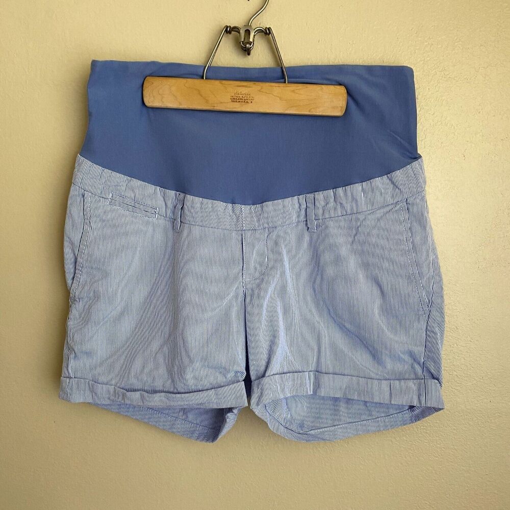 H&M Mama Size 14 Maternity Short Shorts Blue Pockets Belt Loops Rolled Cuff